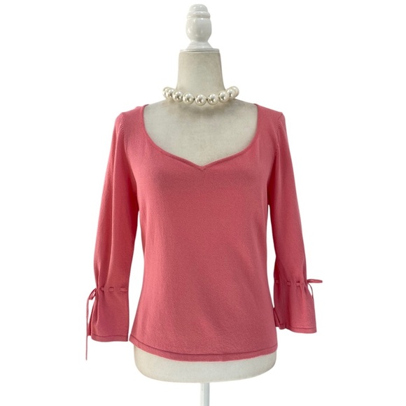 Shu Shu Sweetheart Neckline Pink Women's Top with Sleeve Ties - Picture 1 of 8